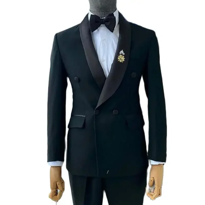 Black Wedding Blazer for Men Slim Fit Male Suit Double Breasted Jacket 1 Piece Formal Groom Tuxedo Fashion Prom Costume