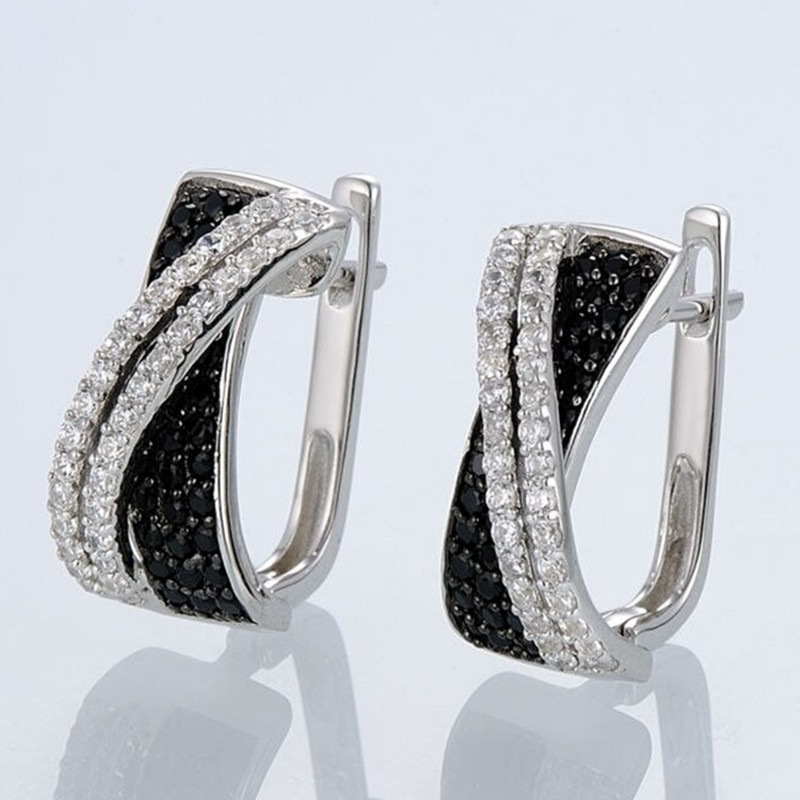 Sterg Sier Black Gold Fill Pave Cubic Zirconia Cross Earrings for Women