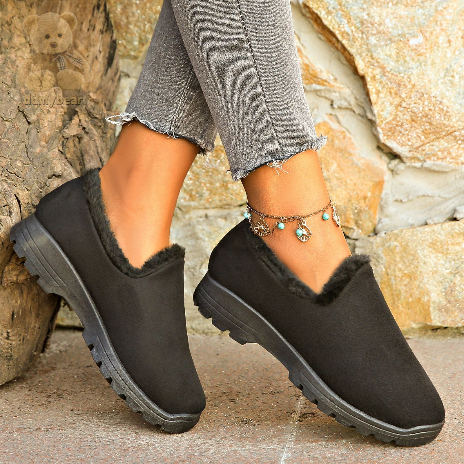 Ddmybear Fashionable Hairy Soled Height Increasing Snow Boots Women With Thick Fleece Winter Protection Women Cotton Shoes Warmth Chinese Brand Shoes 