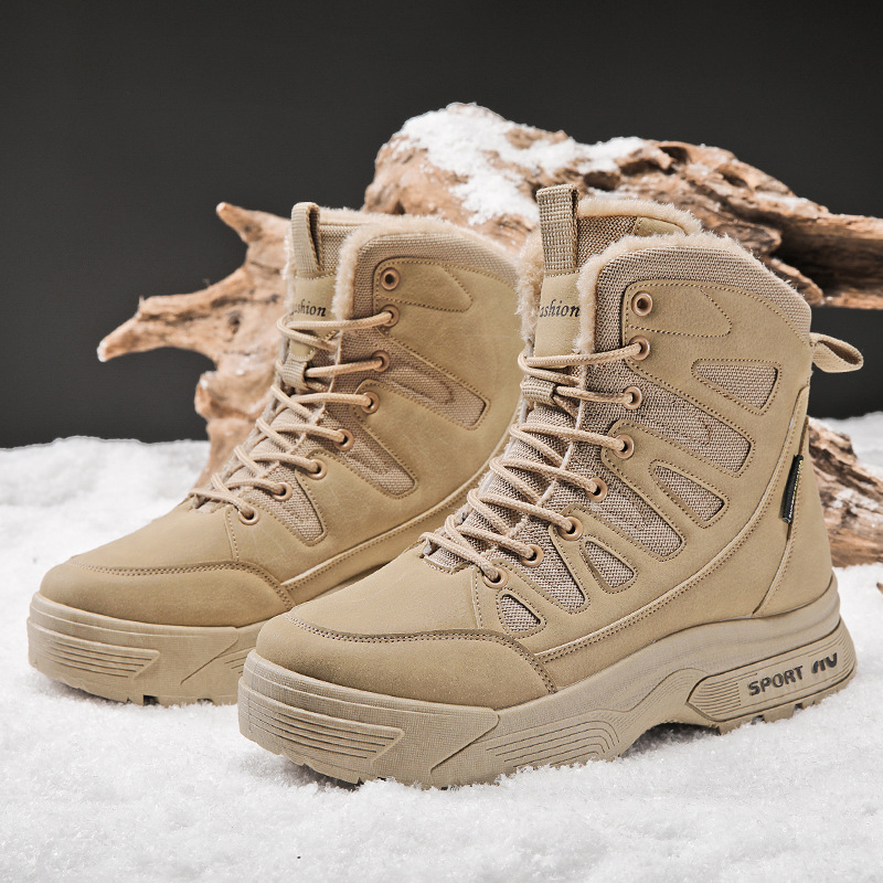 Large men's thick velvet anti slip waterproof warm high top short boots