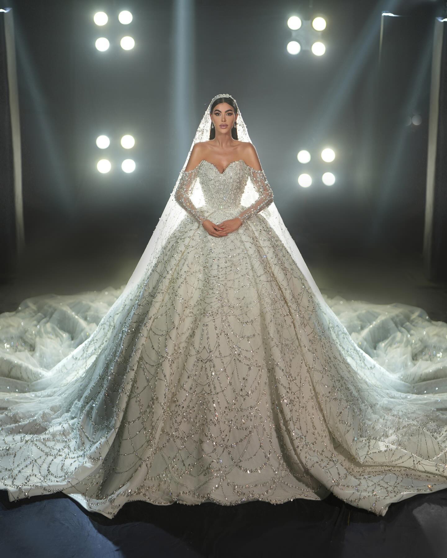 Crystal ball gown Wedding Dress bridal long sleeves beaded wedding dresses sweep train backless Dubai r Bridal gowns plus size