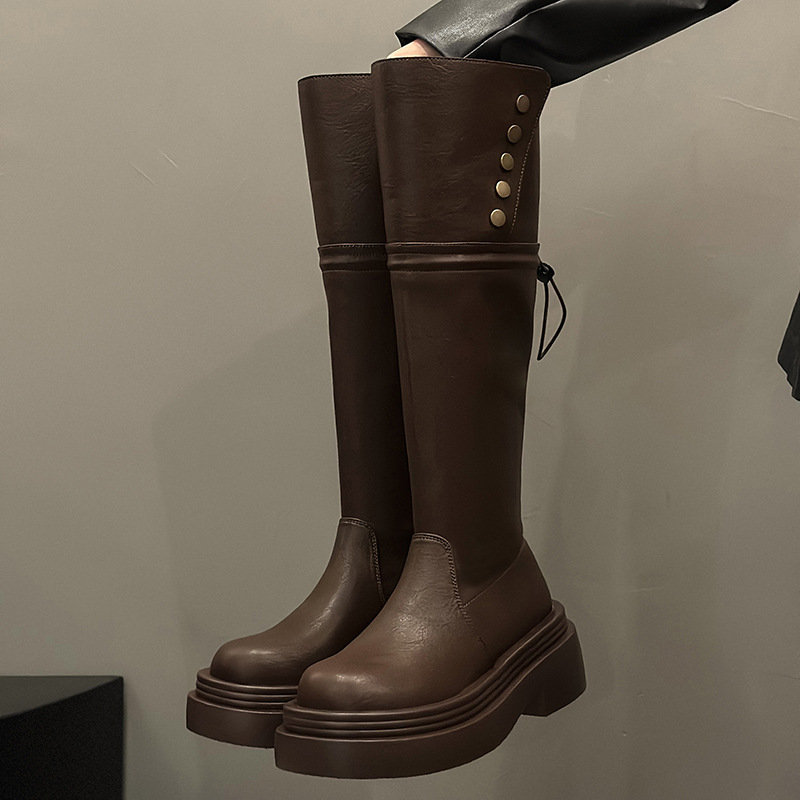 Women Fashion Boots Trendy Design Versatile Thick Sole Increase Height Round Toe Winter Warm Triple Black Brown fashion