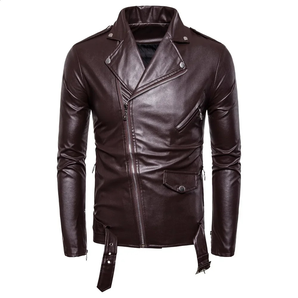 Mens Leather Jackets 2023 White Black Casual Lapel Slim Fit Diagonal Zipper Motorcycle PU Jacket Coat Clothing 240930