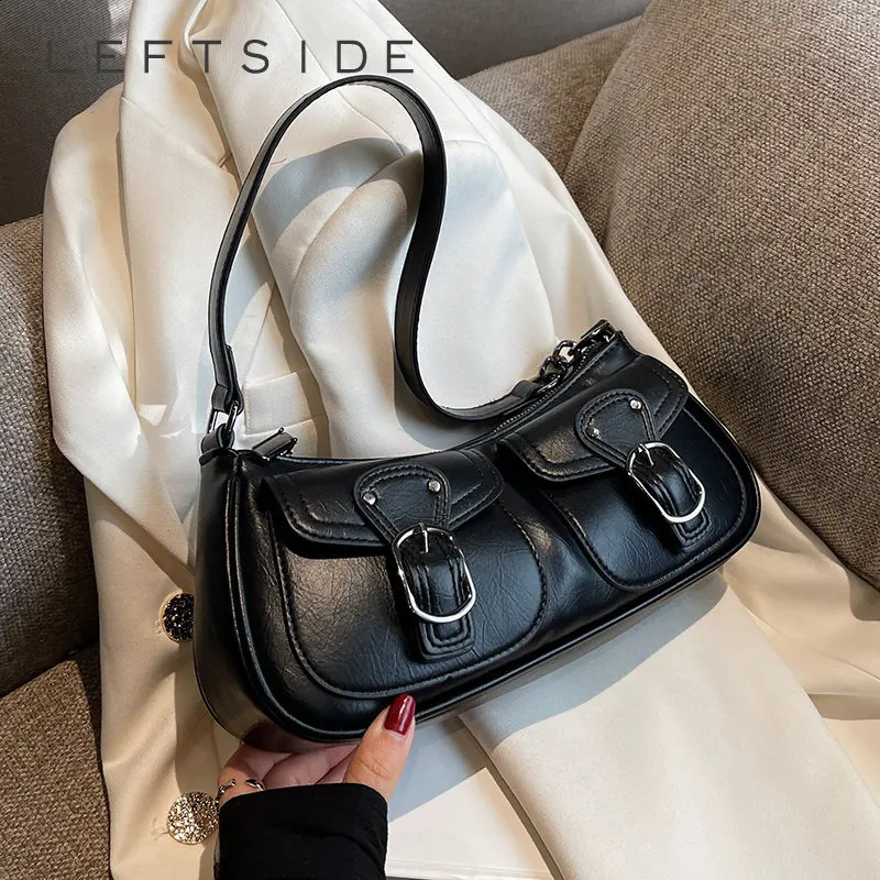 LEFTSIDE Fashion Leather Shoulder Armpit Bag for Women Tend Female Simple Small Pocket Underarm Handbags and Purses 240930