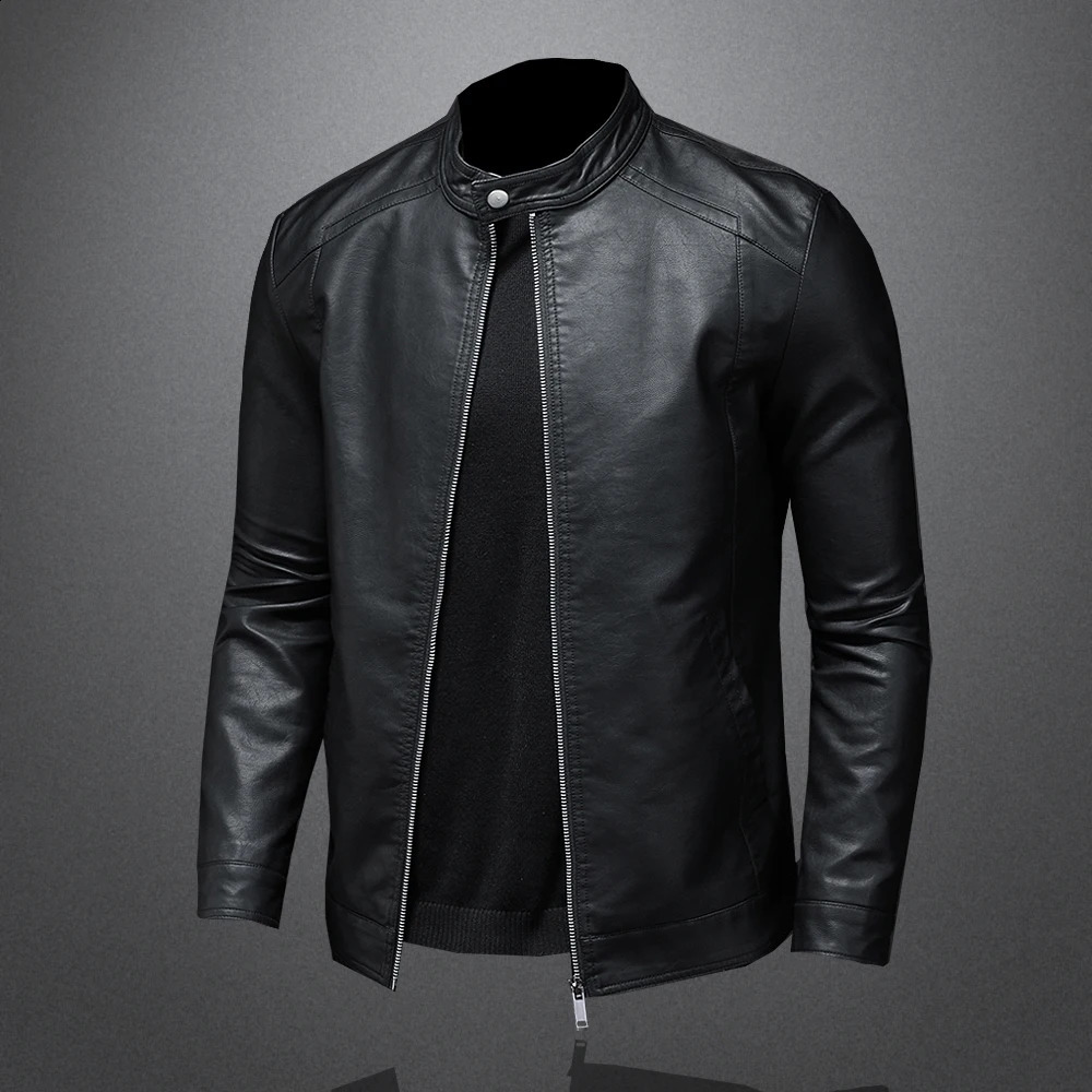Spring Autumn Leather Jacket Men Stand Collar Slim Pu Fashion Motorcycle Causal Coat Mens Moto Biker 250225