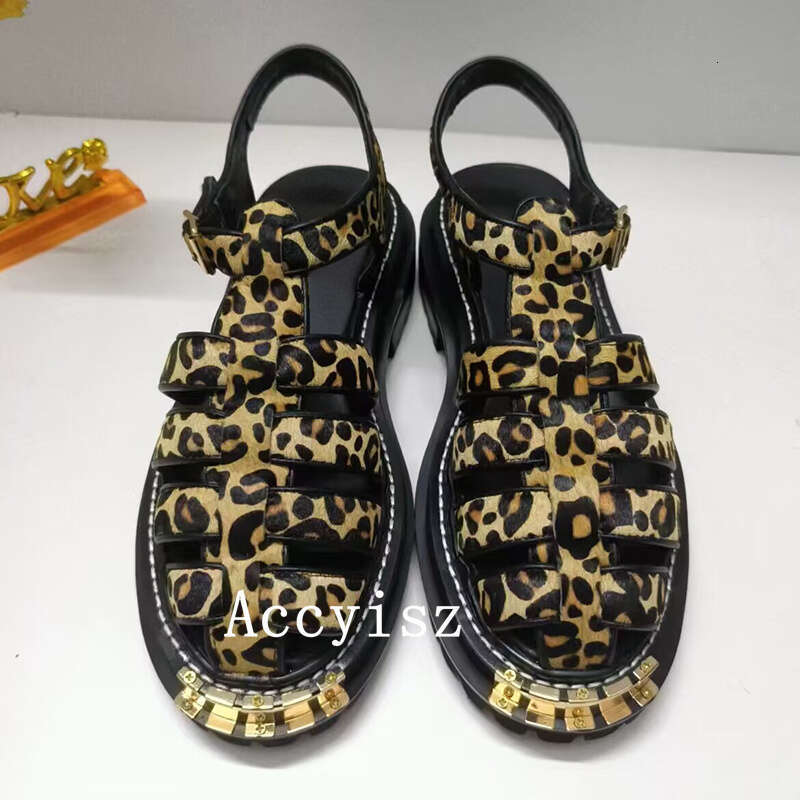 Summer New Solid Color Leopard Pattern Sandals Women's Thick Sole Hollow Simple Versatile Sandalias Daily Casual Commuter Shoes