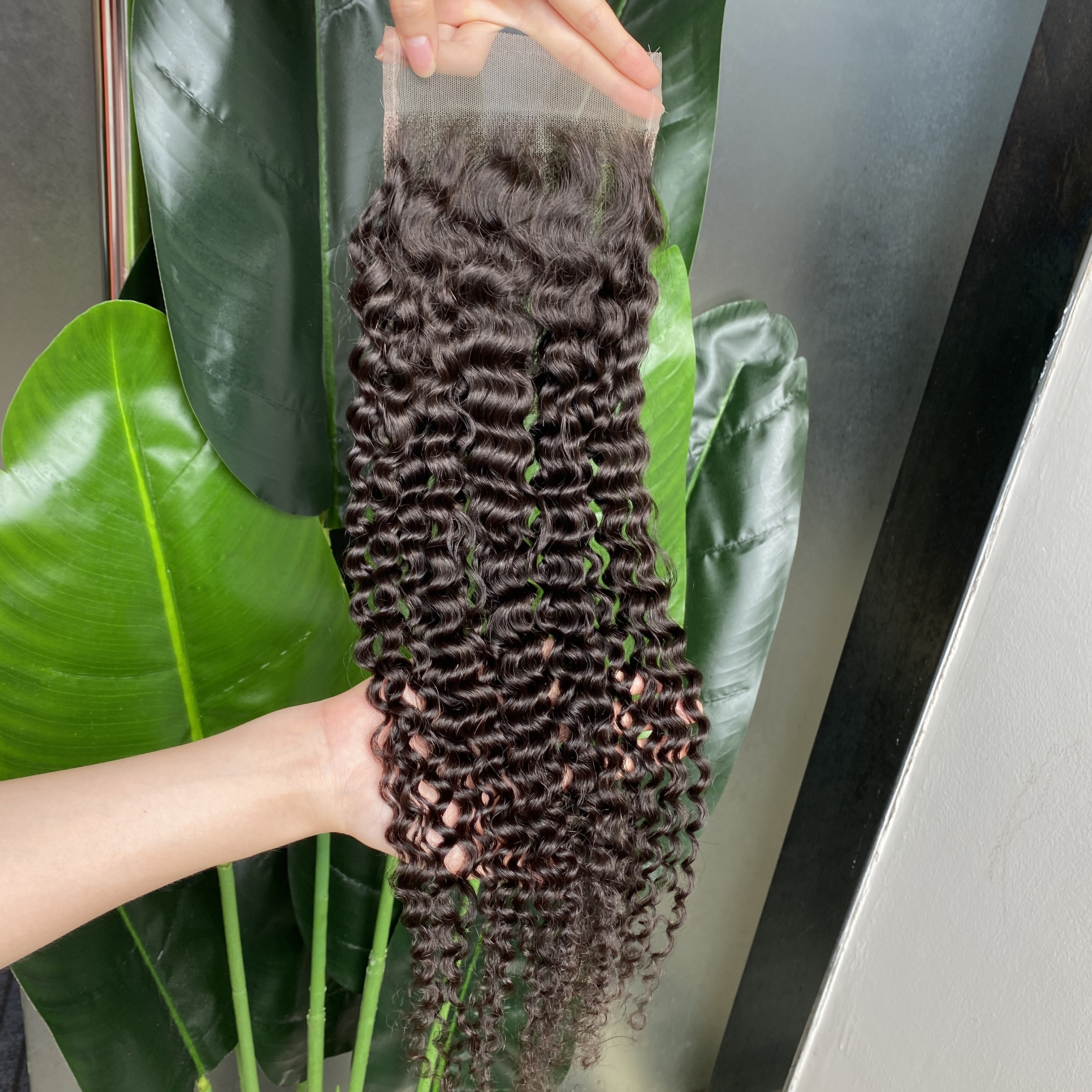Top Quality 100% Virgin Raw Human Hair Jerry Curly 5x5 HD Lace Closure 1 Piece Natural Color Black Wave Hair Extension