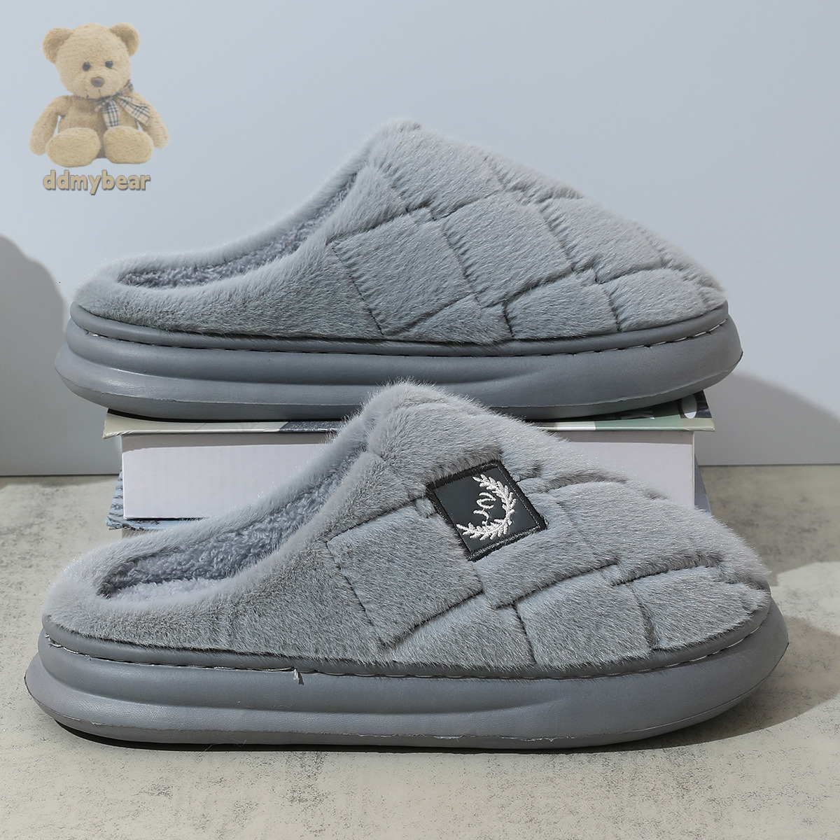 Ddmybear 2023 New Men's Winter Home Use, Woolen Color Matching, Thick Soled Warm Cotton Slippers For Men Chinese Brand Shoes F1008-14