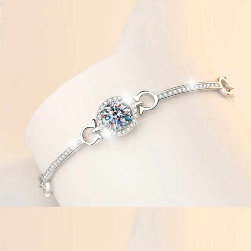 LESF 1 moissani diamond womens bracelet 925 sterling silver round bracelet white gemstone jewelry 240929