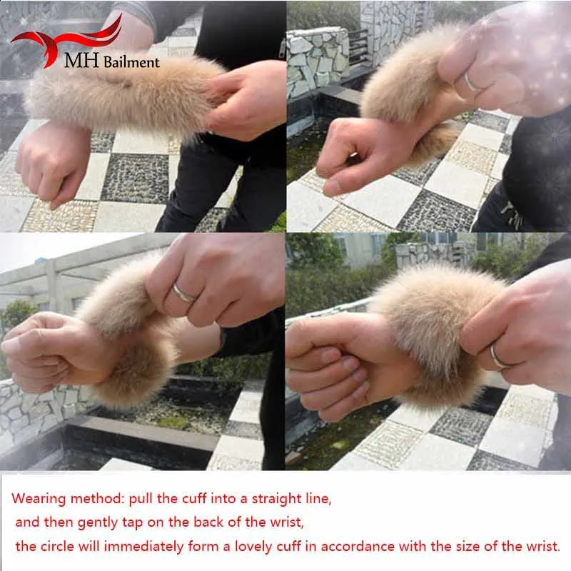 Fox fur cuffs genuine fox fur cuffs warm ladies bracelets genuine fur wristbands gloves raccoon fur cuffs 240921