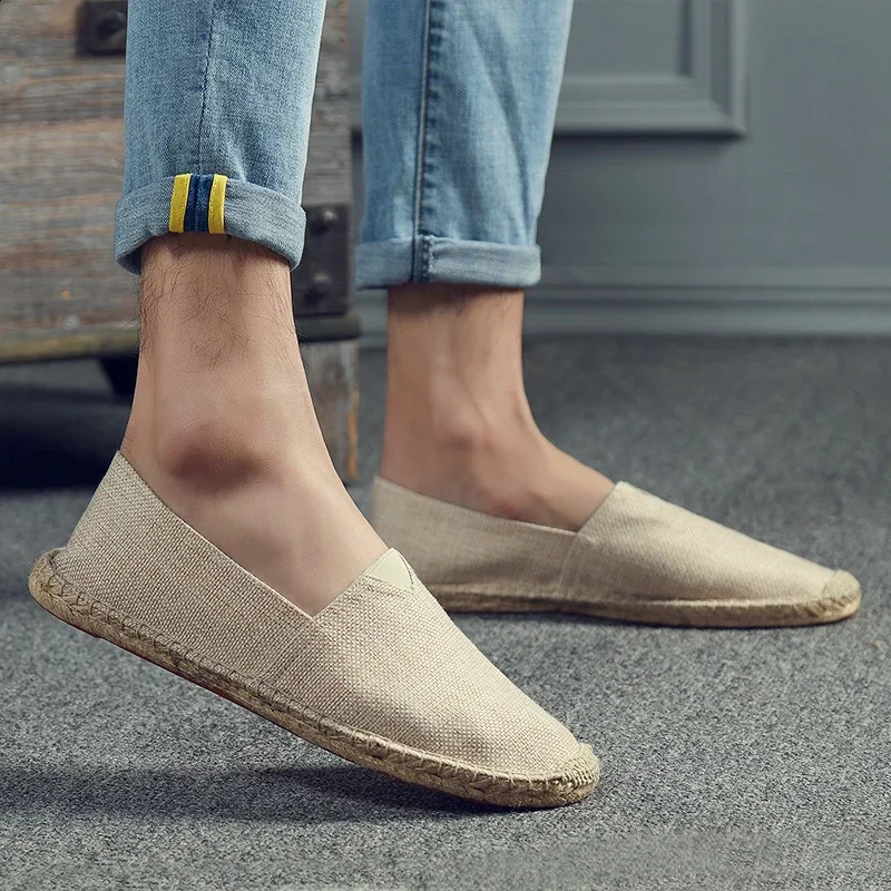 Womens sewn flat shoes slip on Loafers casual shoes mens Espadrillles hemp canvas flat shoes plus size fisherman driving shoes ww 241008