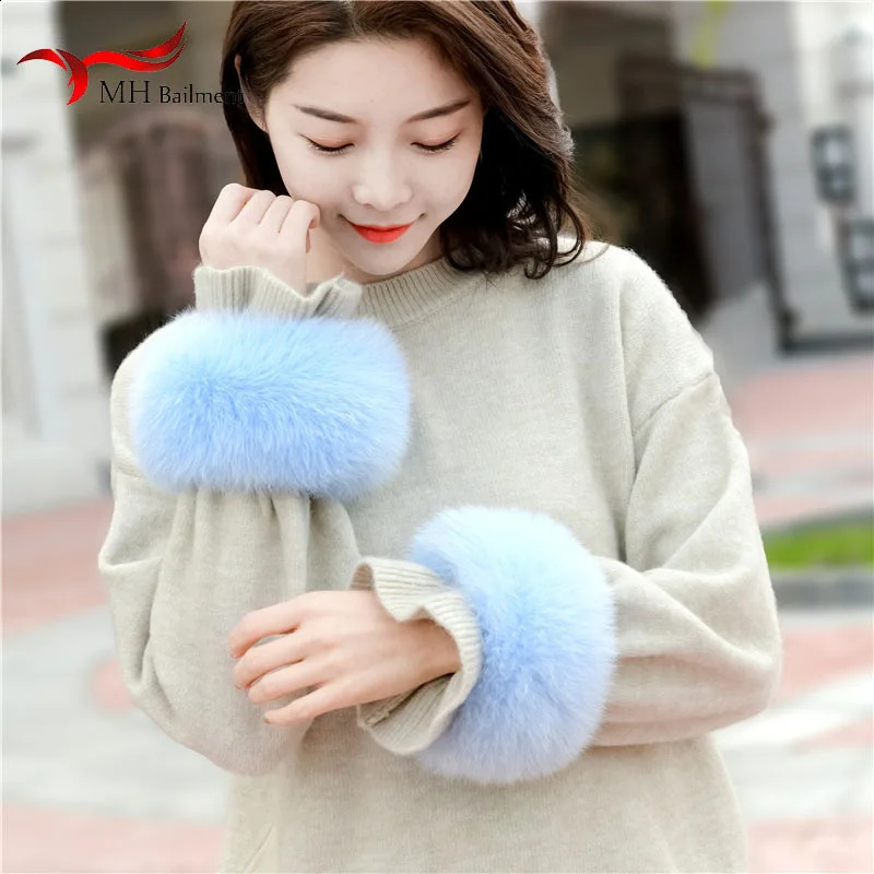 Fox fur cuffs genuine fox fur cuffs warm ladies bracelets genuine fur wristbands gloves raccoon fur cuffs 240921