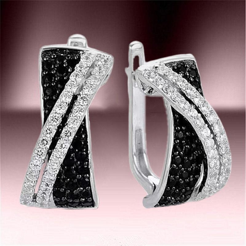 Sterg Sier Black Gold Fill Pave Cubic Zirconia Cross Earrings for Women