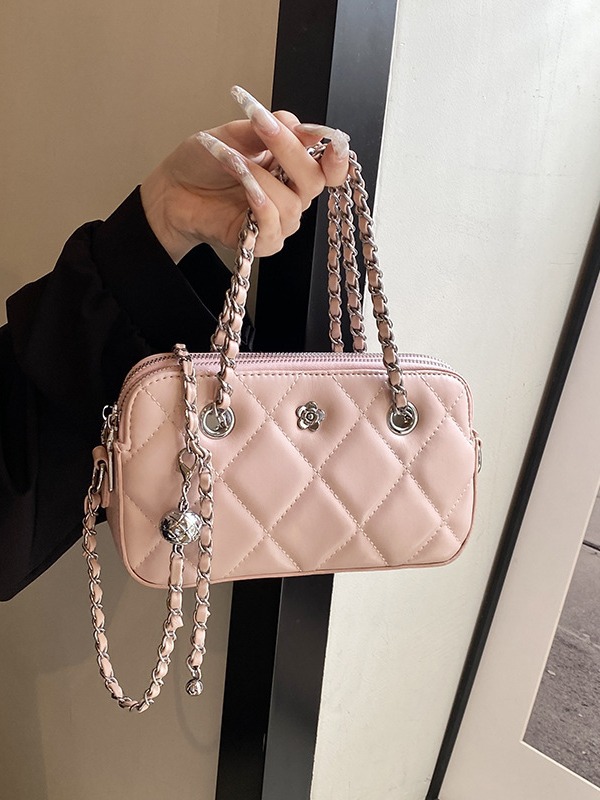Xiaoxiangfengshan Camellia Fashion Versatile Lingge Cross Shoulder Bag