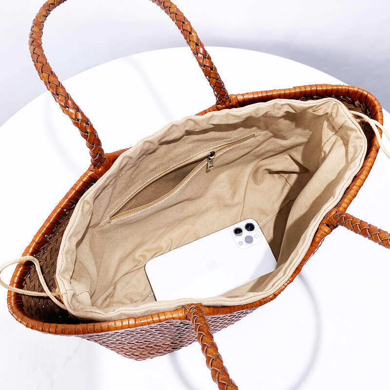 Genuine Leather Handwoven Tote Bags For Women Designer Handbag Purse 2024 New In Cowhide Braid With Inner Pocket Shoulder