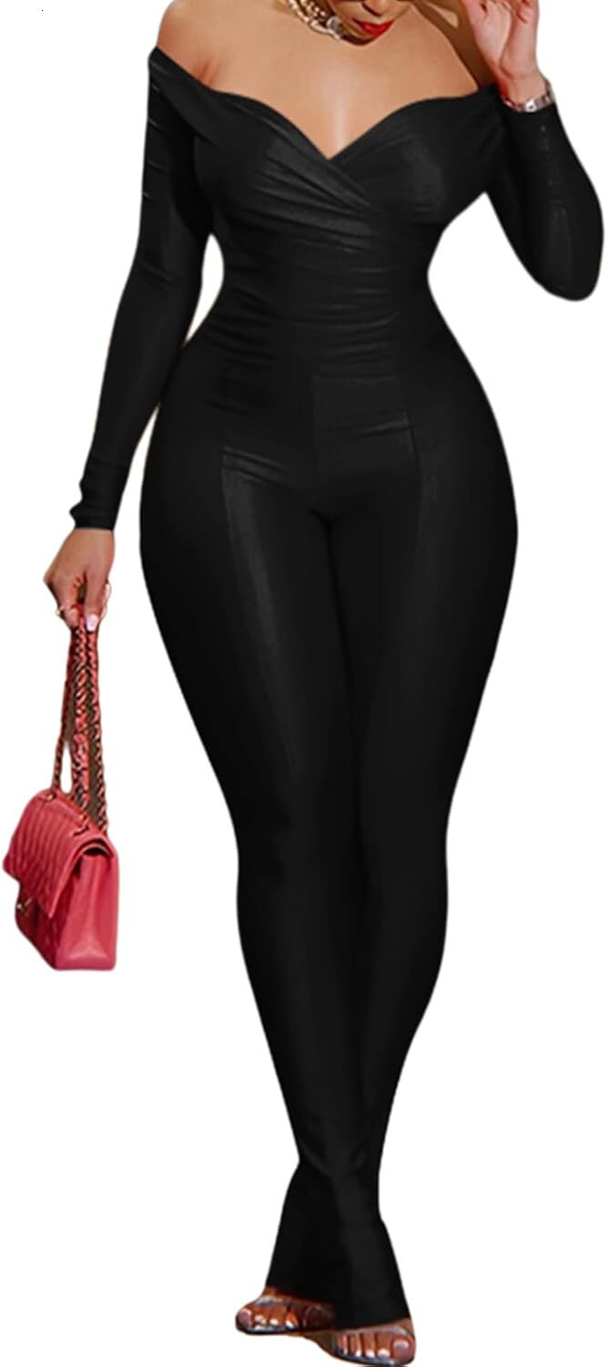 2piece women's sexy off shoulder top tight flared pants set club clothing sportswear