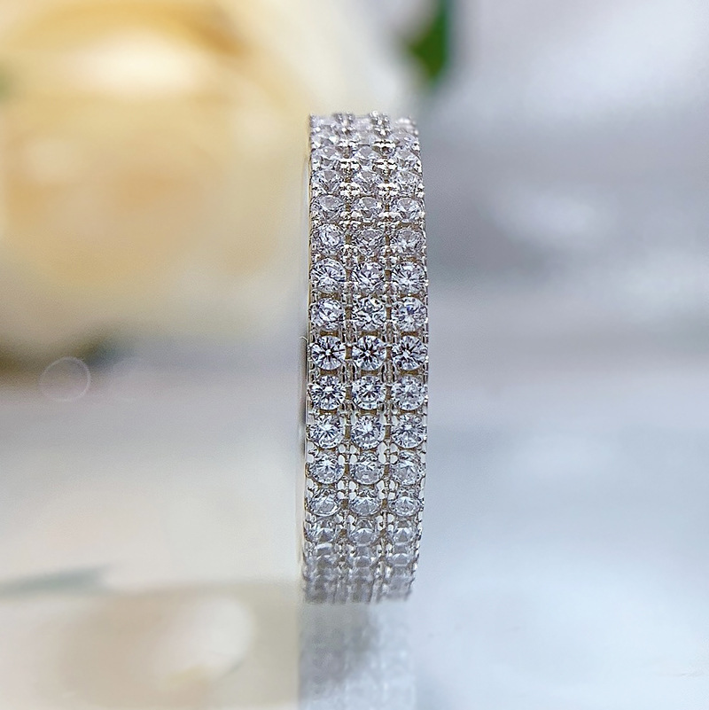 Crafted Elegance: Sterg Sier 3-Row Pave White Moissanite Wedding Band Ring for Women