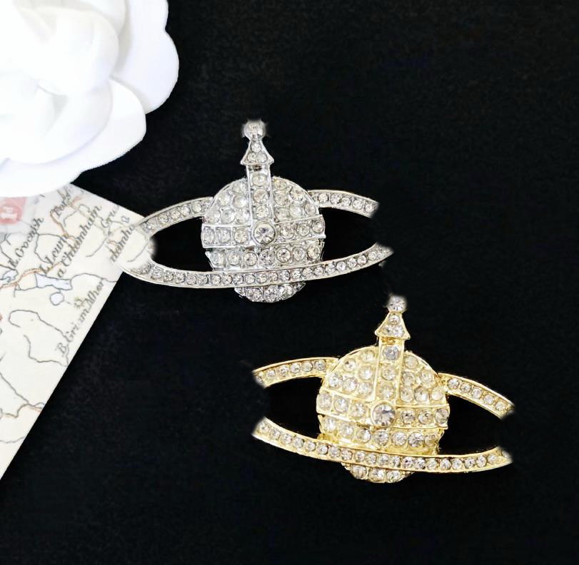 Diamonds Empress Dowager brooch Saturn pin planet collar pin diamond studded personalized trendy fashion item Men's and Women's Clothing Accessories