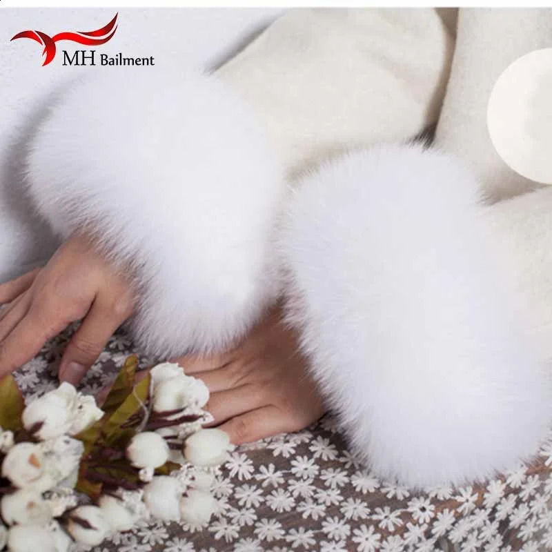 Fox fur cuffs genuine fox fur cuffs warm ladies bracelets genuine fur wristbands gloves raccoon fur cuffs 240921