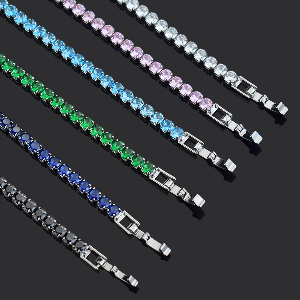 Tennis Bracelets CZ Bling Cubic Zirconia Mens Hip Hop Jewelry Blue Green Silver Rose Gold 4mm Round Full Diamond Women Fashion Hiphop 1 Single Row gifts