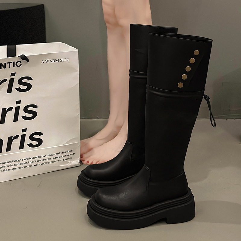 Women Fashion Boots Trendy Design Versatile Thick Sole Increase Height Round Toe Winter Warm Triple Black Brown fashion