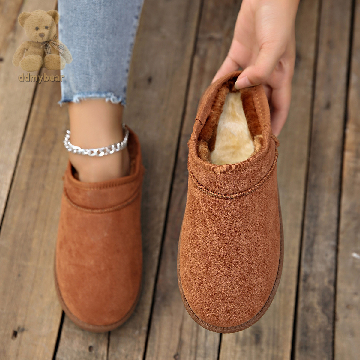 Ddmybear Ladies' Snow Boots With Plush, Cute Autumn Winter Warmth, One Foot Cotton Slippers For Indoor And Outdoor Use Chinese Brand Shoes F1008-