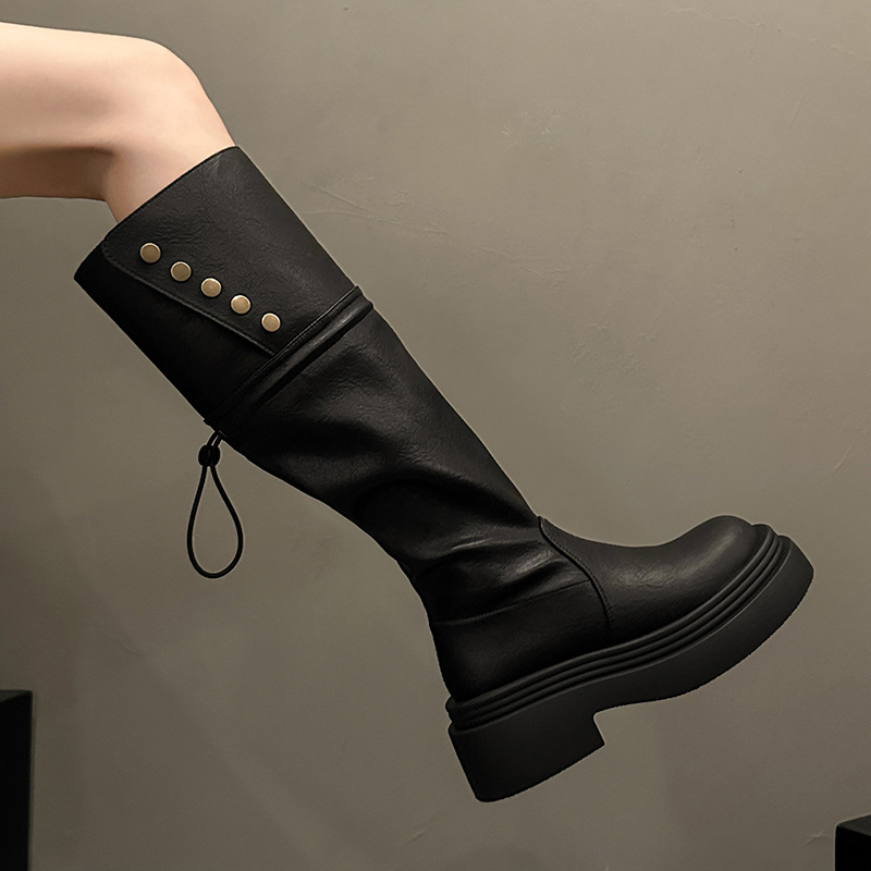 Women Fashion Boots Trendy Design Versatile Thick Sole Increase Height Round Toe Winter Warm Triple Black Brown fashion