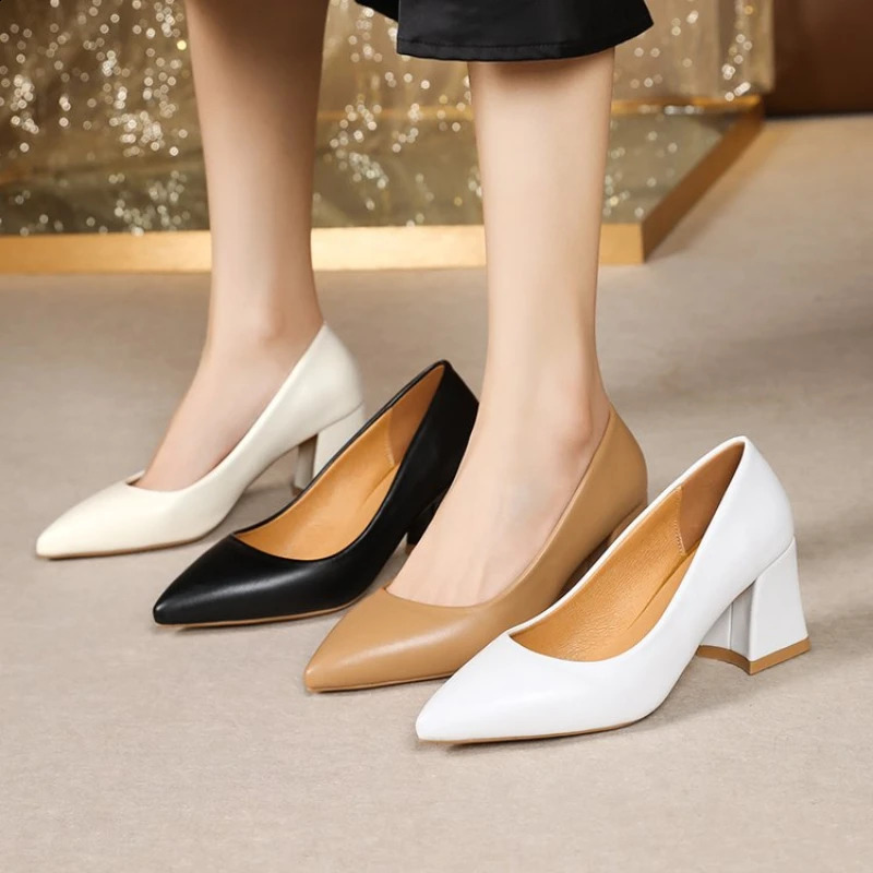 2025 new Plus Size 35-42 Basic Pumps Pointed Toe High Heels Boat for Woman Dress Shallow White Wedding Shoes Black 1130C 240924