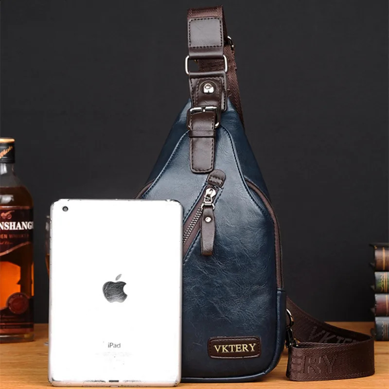 High Quality PU Leather Mens Chest Bag Sports Sling Bag Male Shoulder Messenger Bag Fashion Travel Small Crossbody Bag 240924