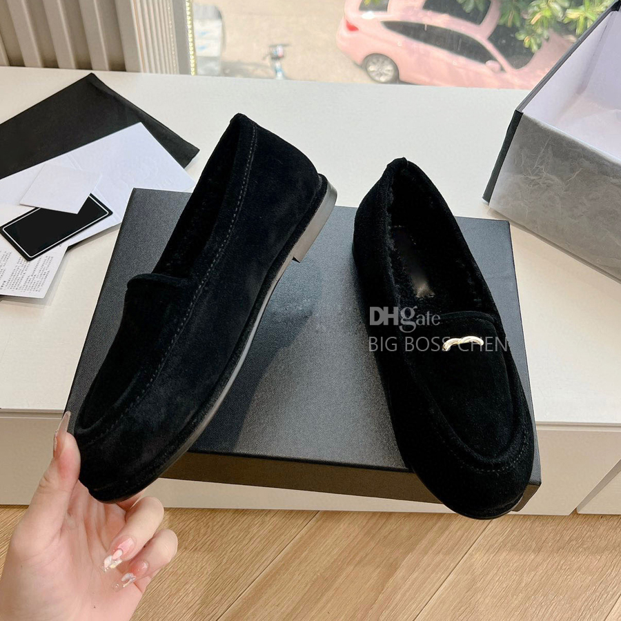 Suede Fur Flat Slip-On Loafers for Women - Fluffy, Cozy hot Dress Shoes with Box