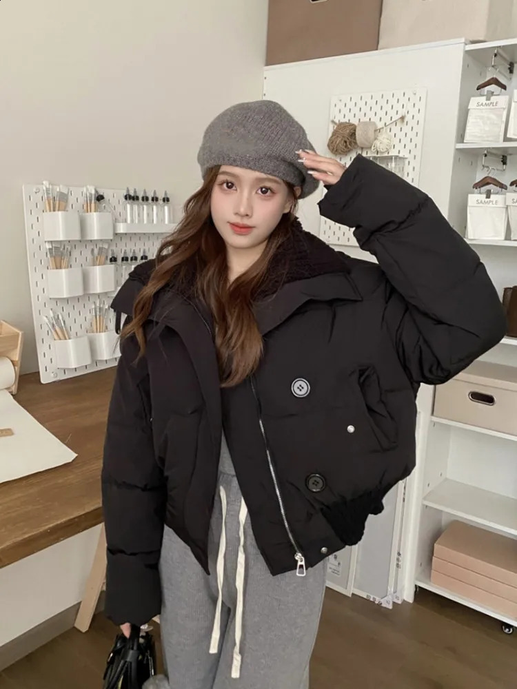 Korean style Women Cotton Jacket Coat Streetwear Fashion Solid Windproof Down Feather Female Puffer Winter Short Outwear 240930