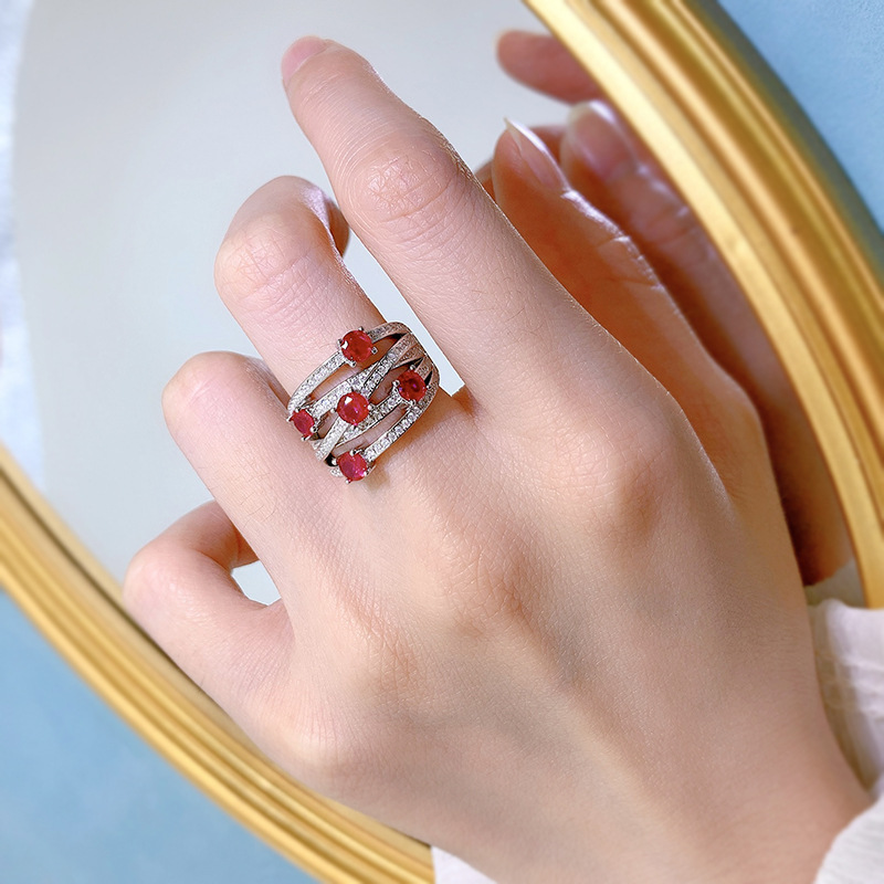 Choucong Cross Wedding Rings Luxury Jewelry Pure 100% 925 Sterling Silver Round Cut Ruby Moissanite Diamond Gemstones Party Eternity Women Finger Ring