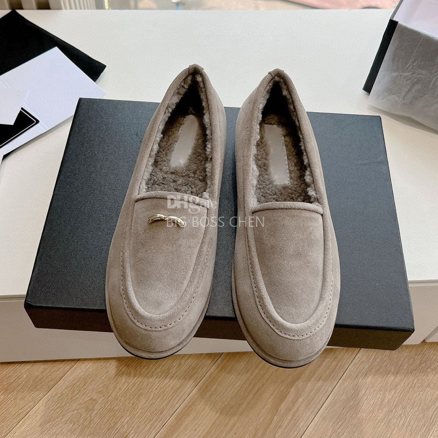 Suede Fur Flat Slip-On Loafers for Women - Fluffy, Cozy hot Dress Shoes with Box