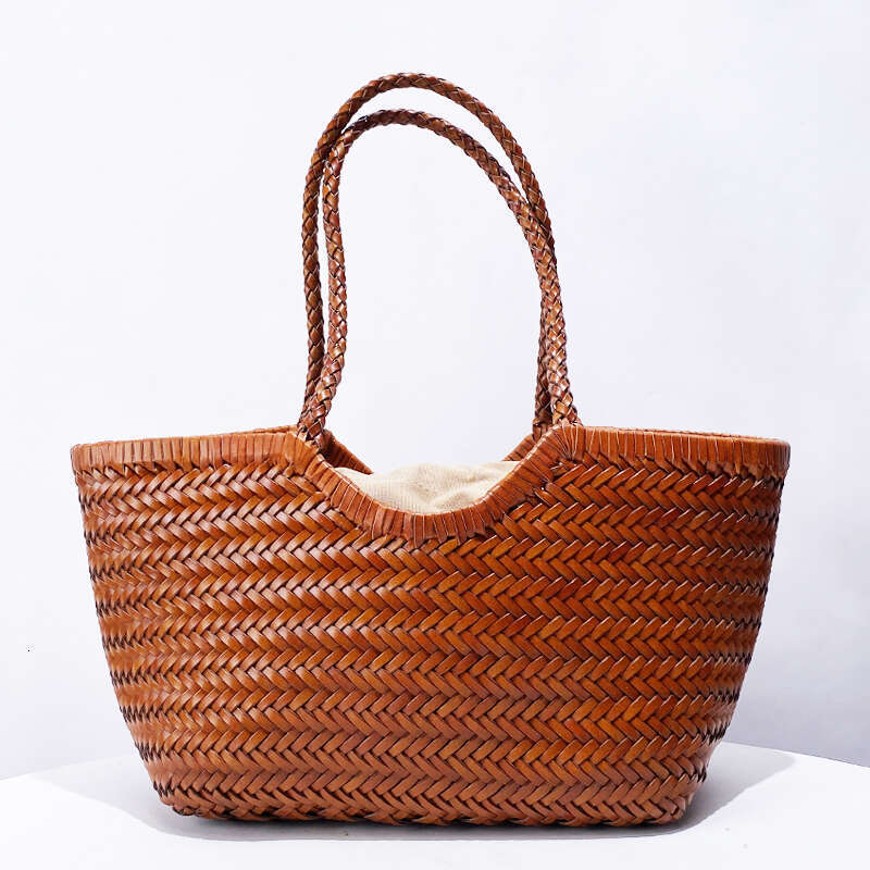 Woven Leather Handbag: Genuine Cowhide Braided Tote With Inner Pocket - Lightweight Shoulder Bag For Women