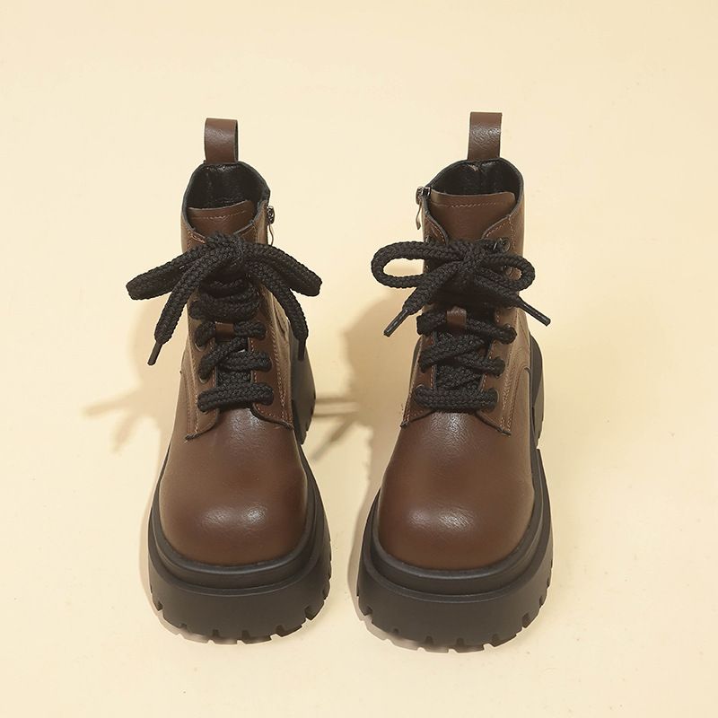 2024 Women's Fashion Boots: Thick Sole Height Increase Round Toe Martin Boots in Sexy Brown, Black, or Beige, Free Shipping bb65