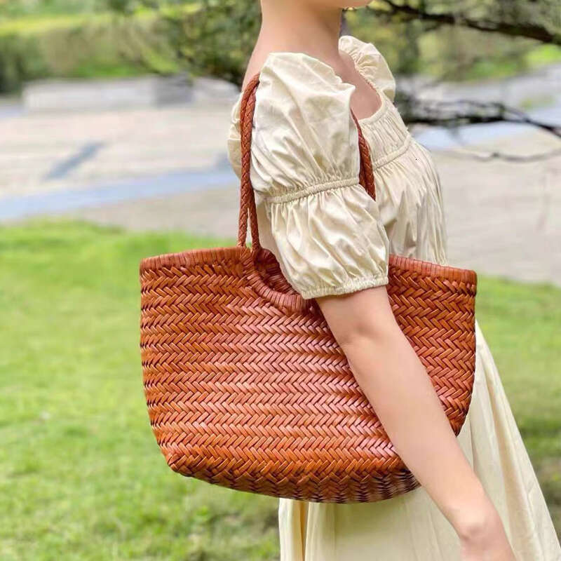 Genuine Leather Handwoven Tote Bags For Women Designer Handbag Purse 2024 New In Cowhide Braid With Inner Pocket Shoulder