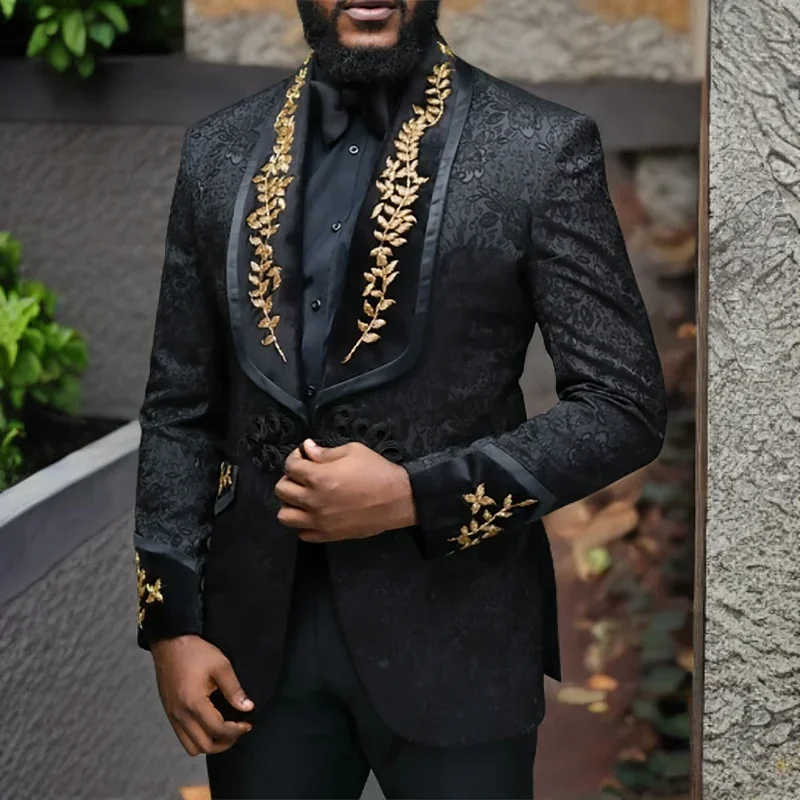 Floral Men Suit Blazer with Christmas Tree Buttons Shawl Lapel Wedding Jacket 1 Piece Wedding Suit Coat for Groom Tuxedo