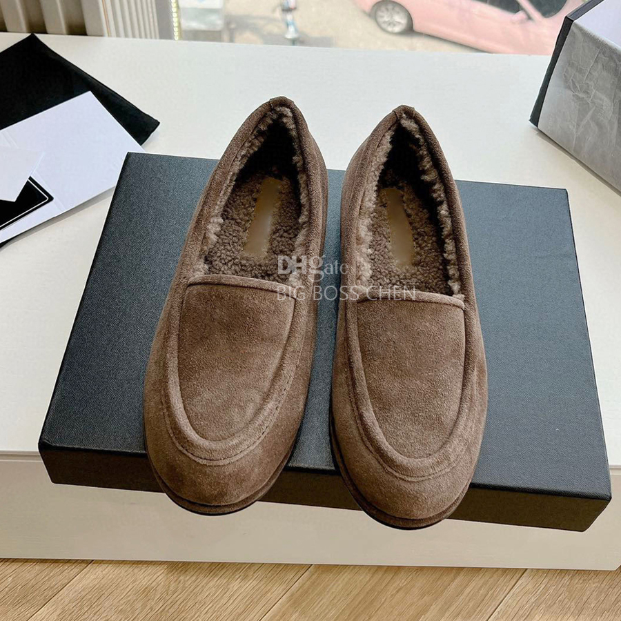 Suede Fur Flat Slip-On Loafers for Women - Fluffy, Cozy hot Dress Shoes with Box