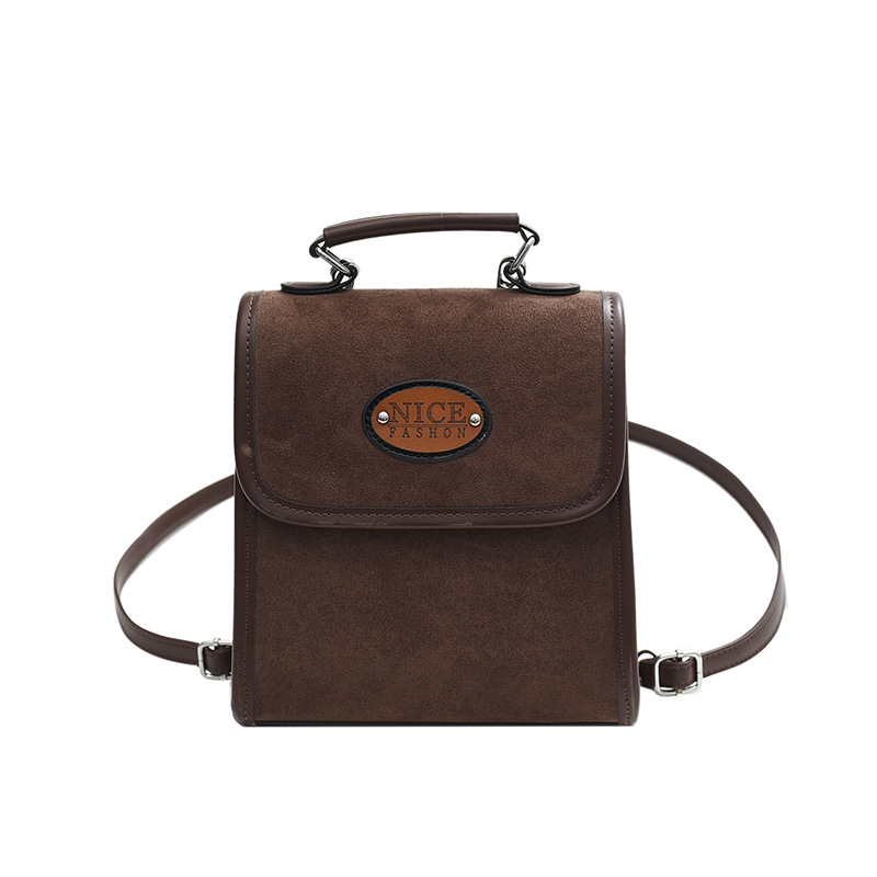 Female 2024 autumn retro college style suede backpack