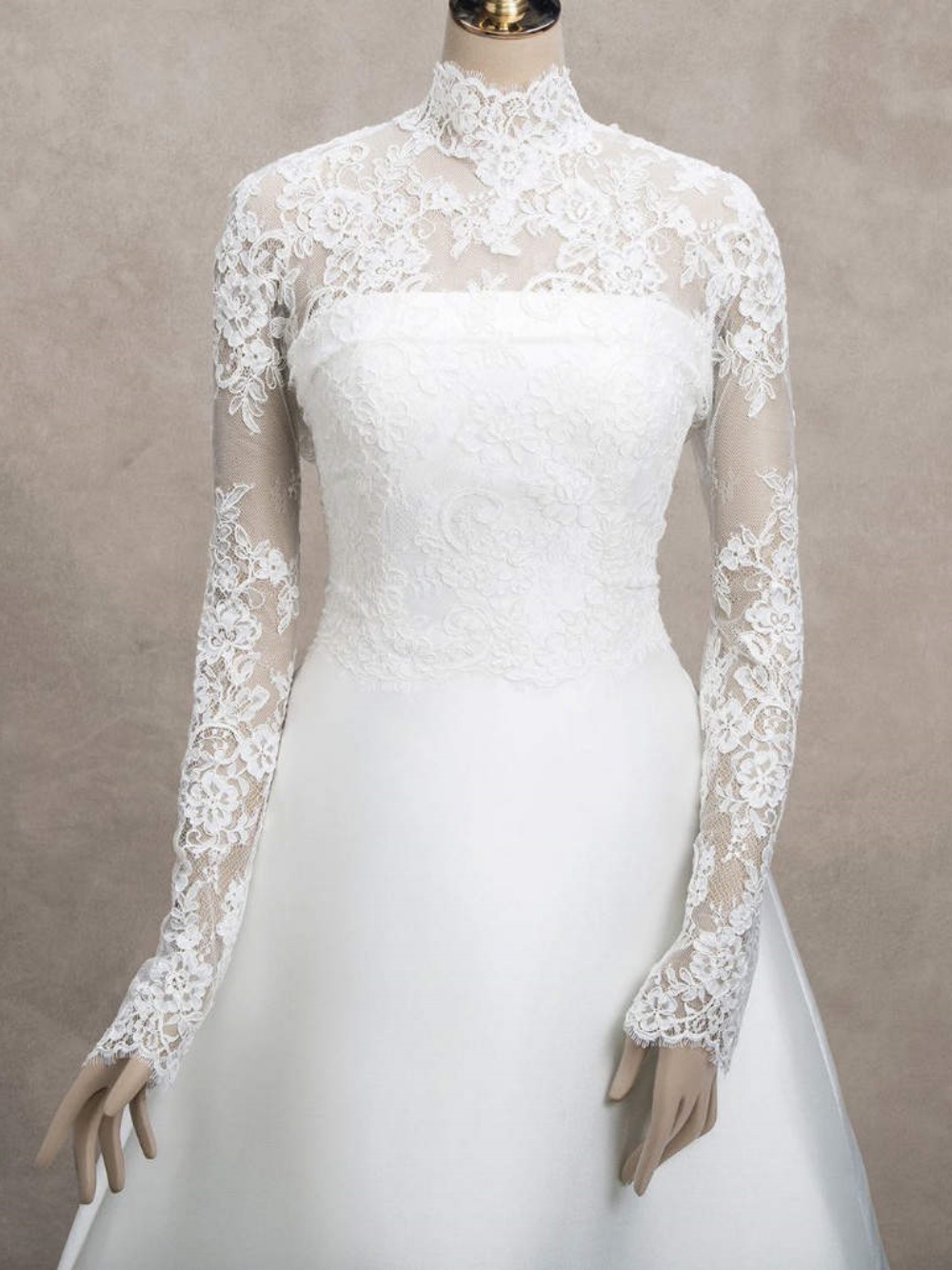 Modern High Neck Jacket Appliques Button Lace Long Sleeve Bride Wraps Jackets Wedding Accessories Custom Made Chaqueta De Boda