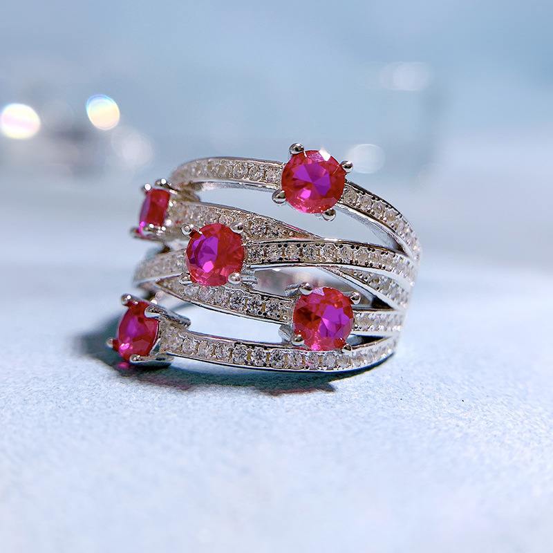 Choucong Cross Wedding Rings Luxury Jewelry Pure 100% 925 Sterling Silver Round Cut Ruby Moissanite Diamond Gemstones Party Eternity Women Finger Ring