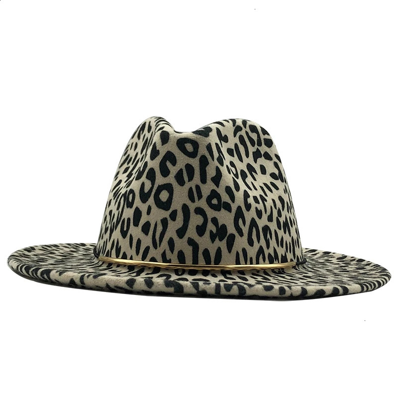 Simple Unisex Flat Brim Wool Felt Jazz Fedora Hats Men Women Leopard Grain Leather Band Decor Trilby Panama Formal Hats 240930