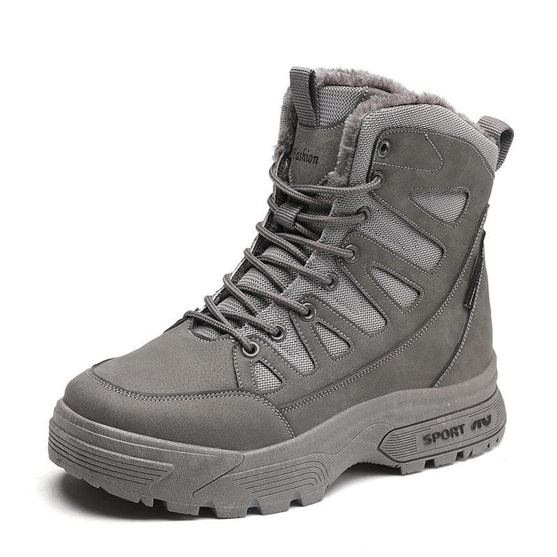 Large men's thick velvet anti slip waterproof warm high top short boots