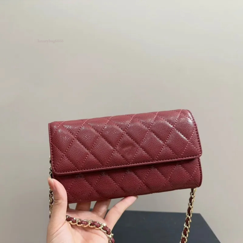 Fashion Designer Women Card Holders Fold Flap Classic Pattern Caviar Lambskin Wholesale Woman Small Mini Wallet Pebble Leather With Chain 4806