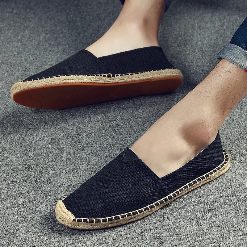 Womens sewn flat shoes slip on Loafers casual shoes mens Espadrillles hemp canvas flat shoes plus size fisherman driving shoes ww 241008