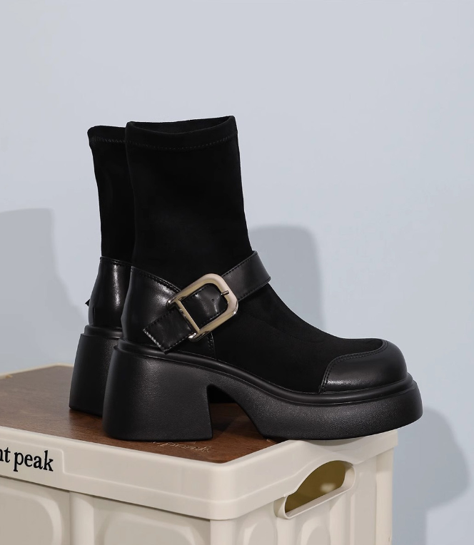 Suede Boots: Trendy Winter Wear, Thick Sole Skinny Boots for Height Increase 8468