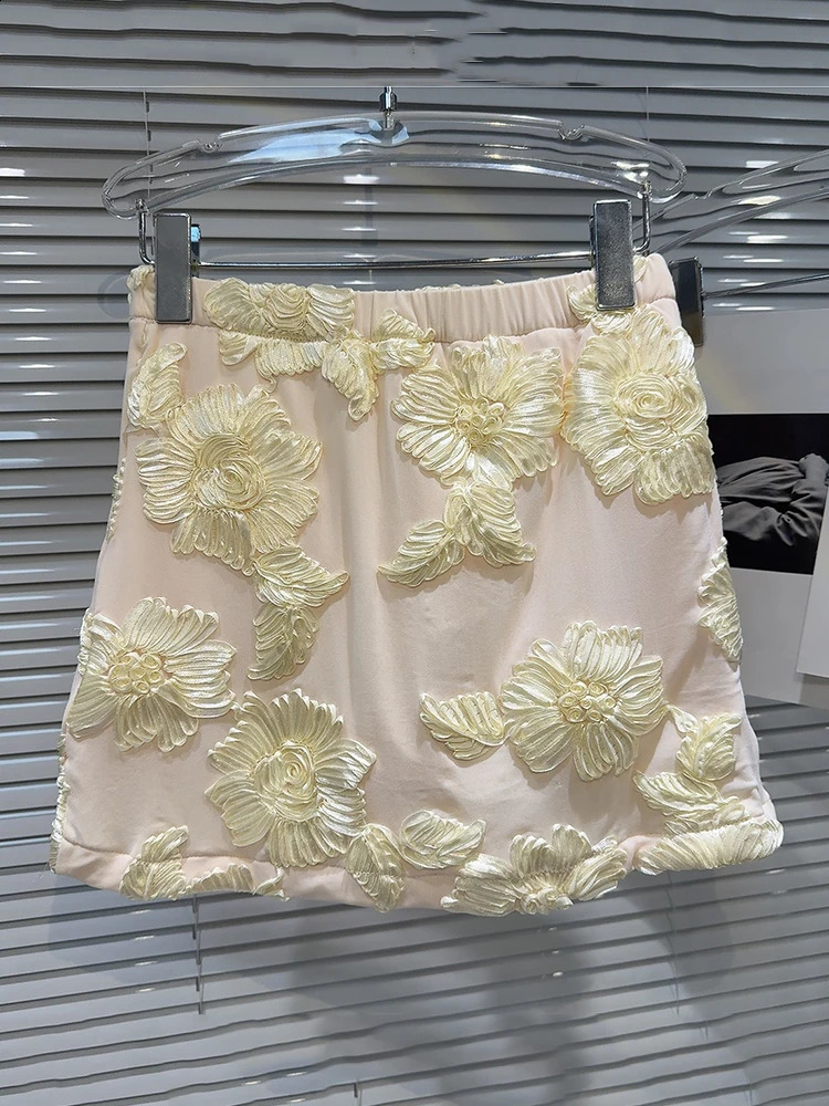 DEAT Fashion Womens Set Embroidered Flower Hollow Long Sleeve Top Elastic High Waist Skirt Set for Women Summer 11X9068 240924