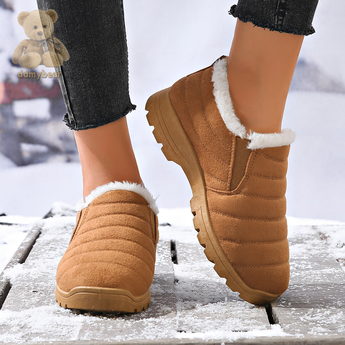 Ddmybear Fashionable Hairy Soled Height Increasing Snow Boots Women With Thick Fleece Winter Protection Women Cotton Shoes For Warmth Chinese Brand Sh