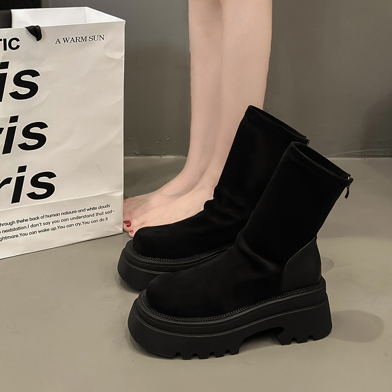 Women's Suede Winter Boots: Vintage Style, Thick Sole Height Increase, Black, Brown, Free Shipping 6c59