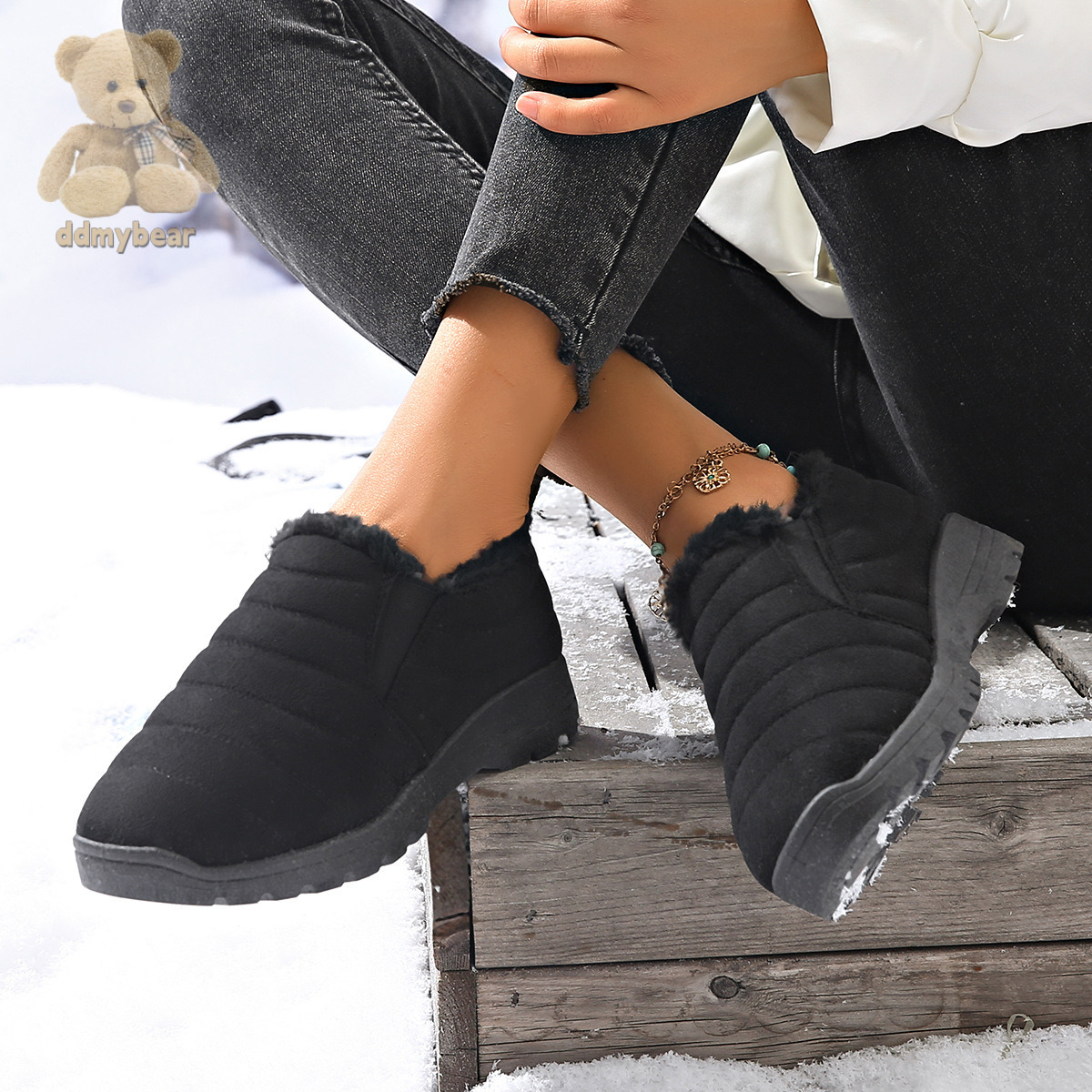 Ddmybear Fashionable Hairy Soled Height Increasing Snow Boots Women With Thick Fleece Winter Protection Women Cotton Shoes For Warmth Chinese Brand Sh